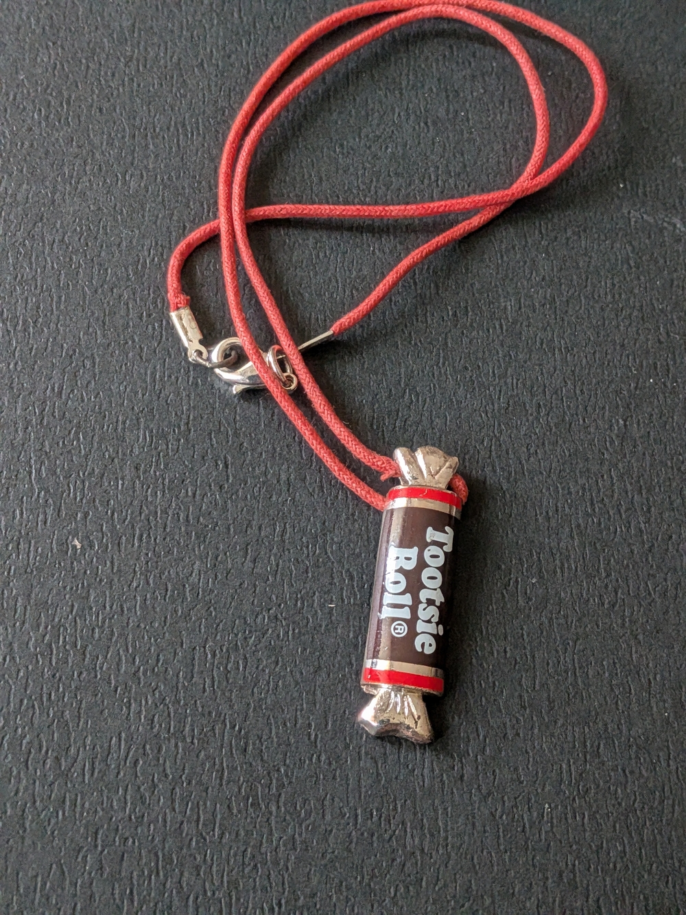Y2K Novelty Tootsie Roll Miniature Candy Pendant Necklace Red
